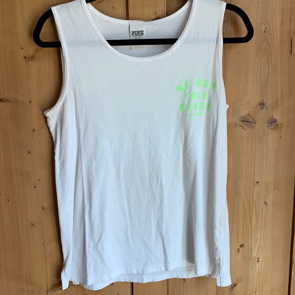 Pink Victoria’s Secret tank top we run this beach